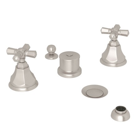 Rohl Kit Palladian Five Hole Bidet In Satin Nickel With Cross Handles A1960XMSTN